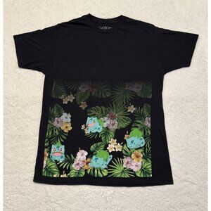 VTG Pokemon Game Freak Bulbasaur Floral T Shirt Sz Large Black Green 100% Co